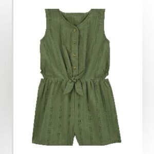 Olive Green Sleeveless Button-Up Romper